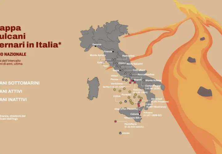 Mappa dei vulcani in Italia: attivi, inattivi e sottomarini, con indicazioni sull'ultima eruzione. Un viaggio nel cuore infuocato della penisola.